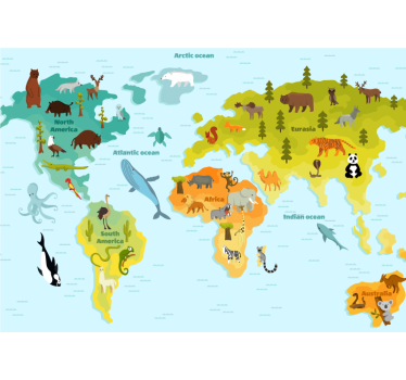 Nordic with animals world map wall mural - TenStickers