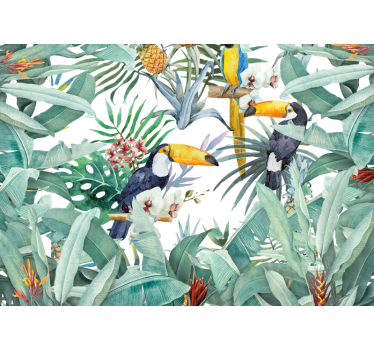 Painted jungle with birds forest mural wallpaper - TenStickers