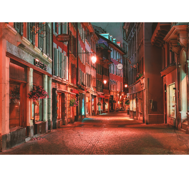 City wall mural charming cobblestone street - TenStickers