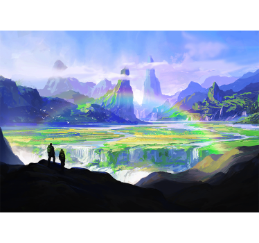 Mountain waterfall with a colorful rainbow nature murals - TenStickers