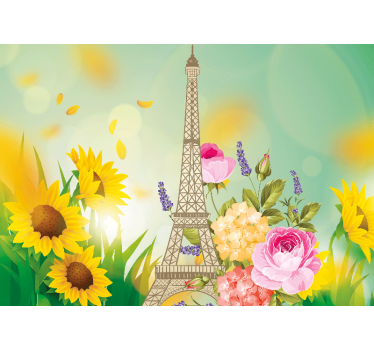 Paris wall mural eiffel tower blossoms - TenStickers