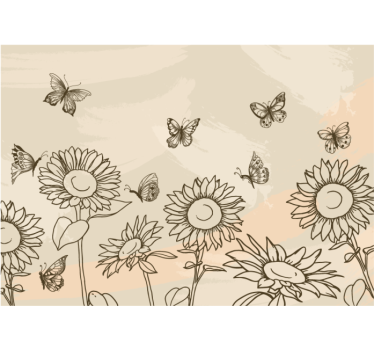 Sunflowers and butterflies beige colour mural wallpaper - TenStickers