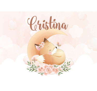 Cute fox for girl with name Nursery Wall Mural - TenStickers
