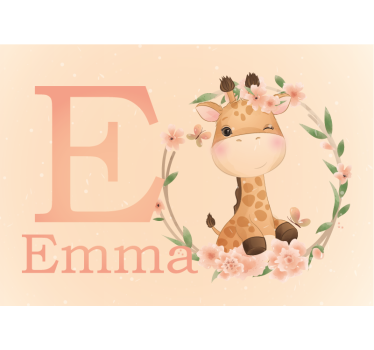 Cute giraffe for girl with name Nursery Wall Mural - TenStickers
