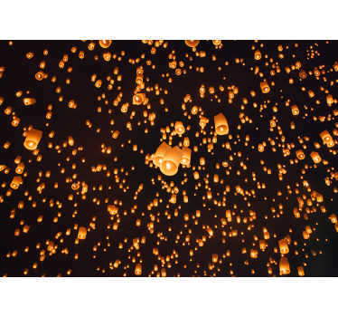 Flying lanterns city view illustration Bedroom Murals - TenStickers