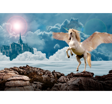 Fearless unicorn in the fog  fantasy mural - TenStickers