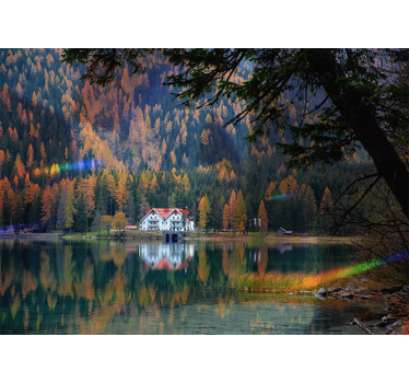 Landscape mural wallpaper serene mountain echo - TenStickers