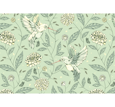 Flower mural hummingbirds among flowers - TenStickers