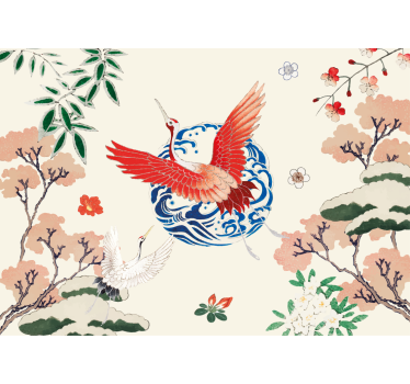 Painted asian zen bird vintage mural - TenStickers