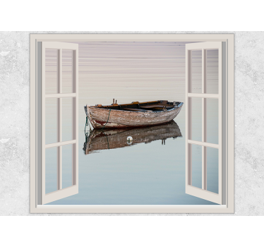 Window boat through the lake 3d mural wallpaper - TenStickers
