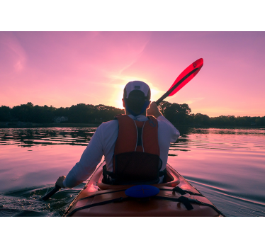 Landscape mural wallpaper kayaker sunset reflection - TenStickers