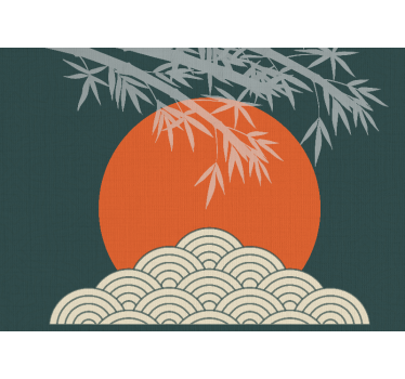 Japandi style leaves orange sun vintage mural - TenStickers