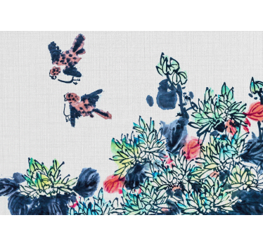 Flower mural birds among flowers - TenStickers