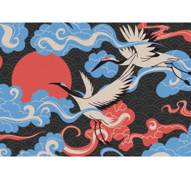 "Japandi" colorful birds pattern  vintage mural - TenStickers