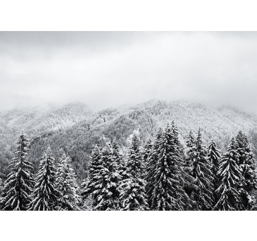 Snowy forest with pine trees mountain mural - TenStickers