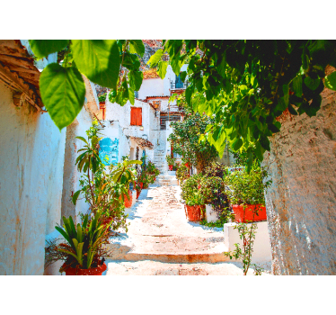 City wall mural charming mediterranean alley - TenStickers