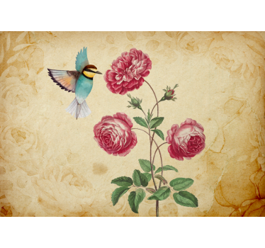 Pink Flowers Bird mural wallpaper - TenStickers