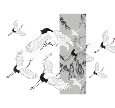 White birds flying living room mural - TenStickers