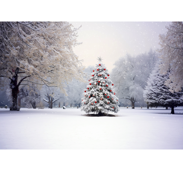 Christmas fir in the snow festive tree design wall mural - TenStickers