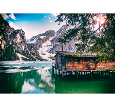 Mountain Lake View landscape mural wallpaper - TenStickers