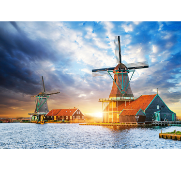 Dutch Windmill Sunset amsterdam wall mural - TenStickers