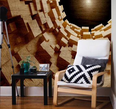 3d effect wooden tunnel mural wallpaper - TenStickers