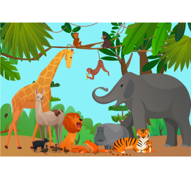 Jungle with peaceful animals mural wallpaper - TenStickers