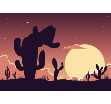 Cactus and hat western pattern landscape wall mural - TenStickers