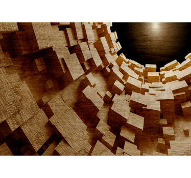 3d effect wooden tunnel mural wallpaper - TenStickers