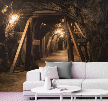 Old wooden gold mine picture 3d mural wallpaper - TenStickers