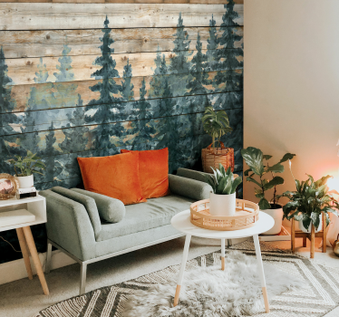 Watercolor trees living room wall mural - TenStickers