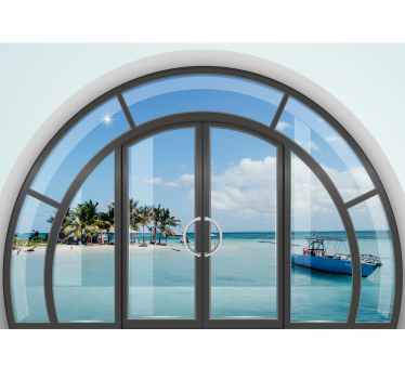 Caribbean Sea landscape through window 3d mural wallpaper - TenStickers