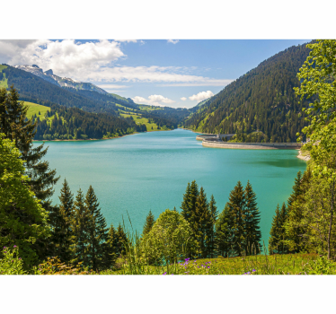 Switzerland river mountains mountain mural - TenStickers