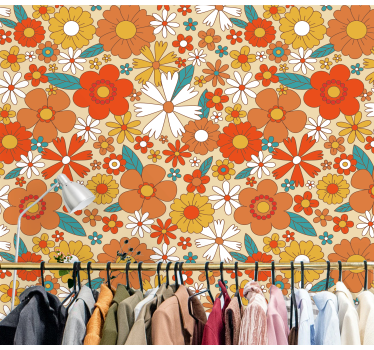 Multicolor 70's flowers vintage mural - TenStickers