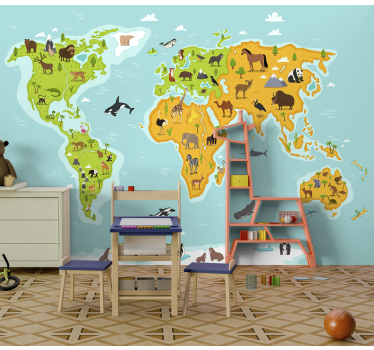 Animal worldmap animal wall mural - TenStickers