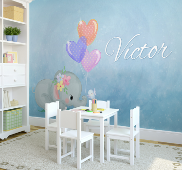 Baby elephant personalised  Nursery Wall Mural - TenStickers