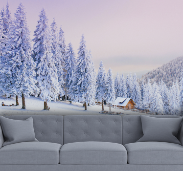 Beautiful winter trees and house Forest Wall Mural - TenStickers