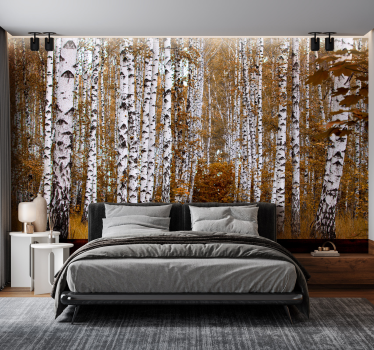 Birch trees with orange grass forest mural wallpaper - TenStickers