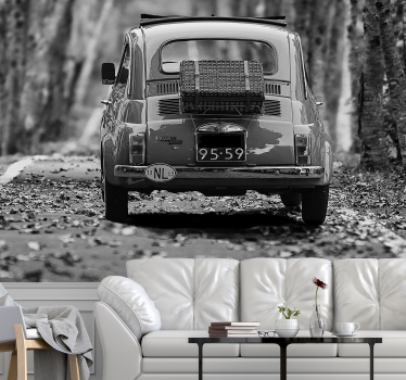 black and white classic car wall mural - TenStickers