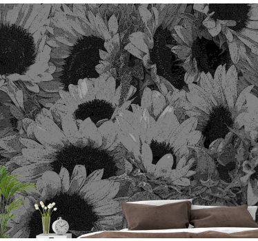 Black and white Sunflower mural wallpaper - TenStickers