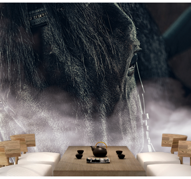 Black horse from the fog mural wallpaper - TenStickers