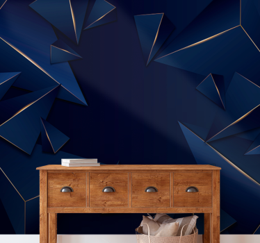Blue and gold geometric pattern 3d mural wallpaper - TenStickers
