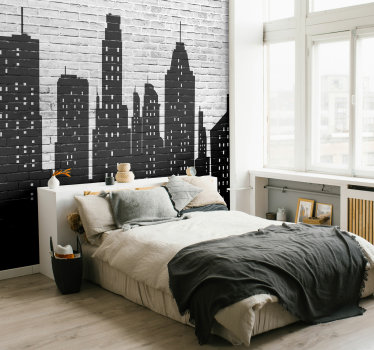 Brickwall skyline mural wallpaper - TenStickers