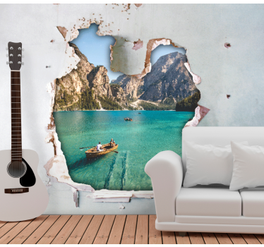 Broken wall trompe l'oeil effect with photo stone murals - TenStickers