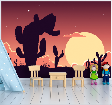 Cactus and hat western pattern landscape wall mural - TenStickers