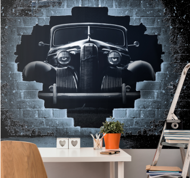 Car on brick vintage pattern mural - TenStickers