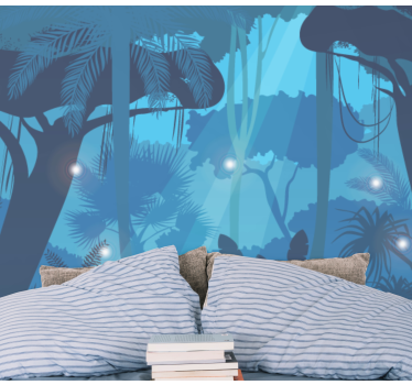 Cartoon forest blue space mural wallpaper - TenStickers