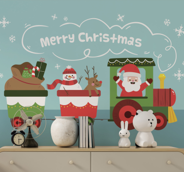 Christams cartoon train winter wonderland wall mural - TenStickers