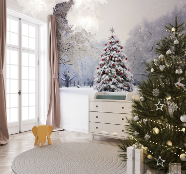 Christmas fir in the snow festive tree design wall mural - TenStickers