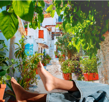 City wall mural charming mediterranean alley - TenStickers